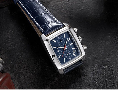 Megir Men's Blue Chronograph Watch – Leather Strap, Casual Quartz