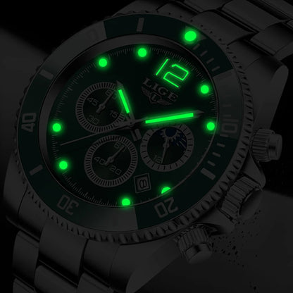 LIGE Military Chronograph Leather Watch