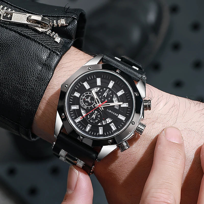 Luxury Sports Quartz Watch for Men – Big Dial, Auto Date & Silicone Strap