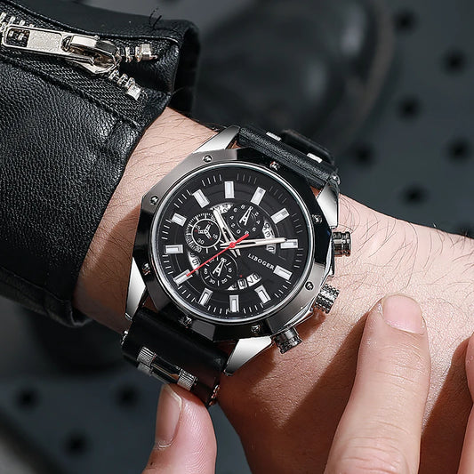 Luxury Sports Quartz Watch for Men – Big Dial, Auto Date & Silicone Strap