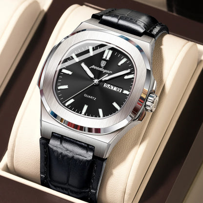 POEDAGAR Luxury Men’s Quartz Watch – Luminous, Waterproof, Leather Strap
