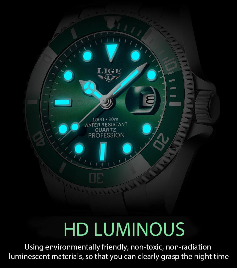 LIGE Luxury Men’s Quartz Chronograph Watch
