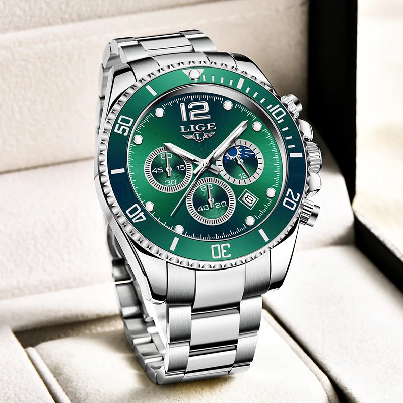 LIGE Military Chronograph Leather Watch