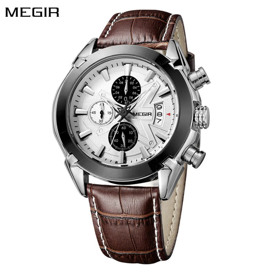 MEGIR Men’s Waterproof Leather Chronograph Watch