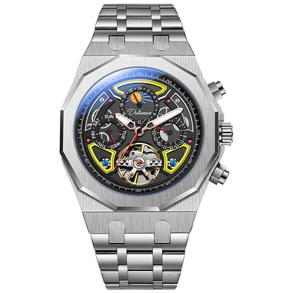 Men’s Luxury Tourbillon Watch – Rubber Strap, Moon Phase, Automatic