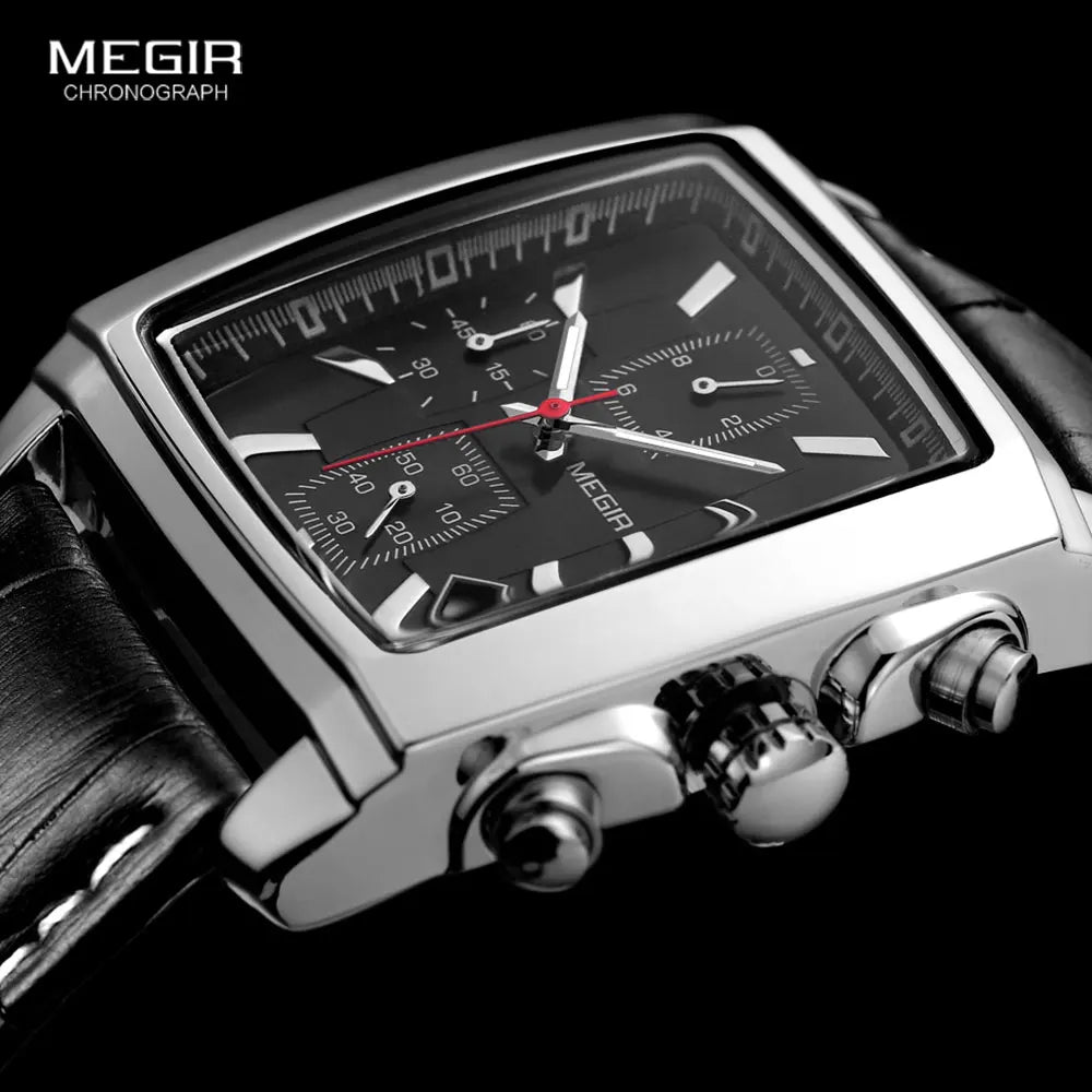 Megir Men's Blue Chronograph Watch – Leather Strap, Casual Quartz