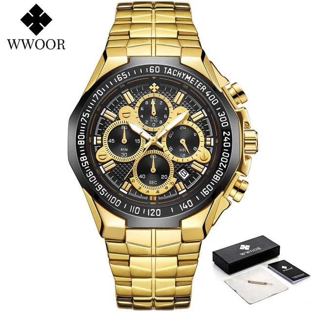 WWOOR Men's Luxury Gold Chronograph Watch – 2024 Top Brand