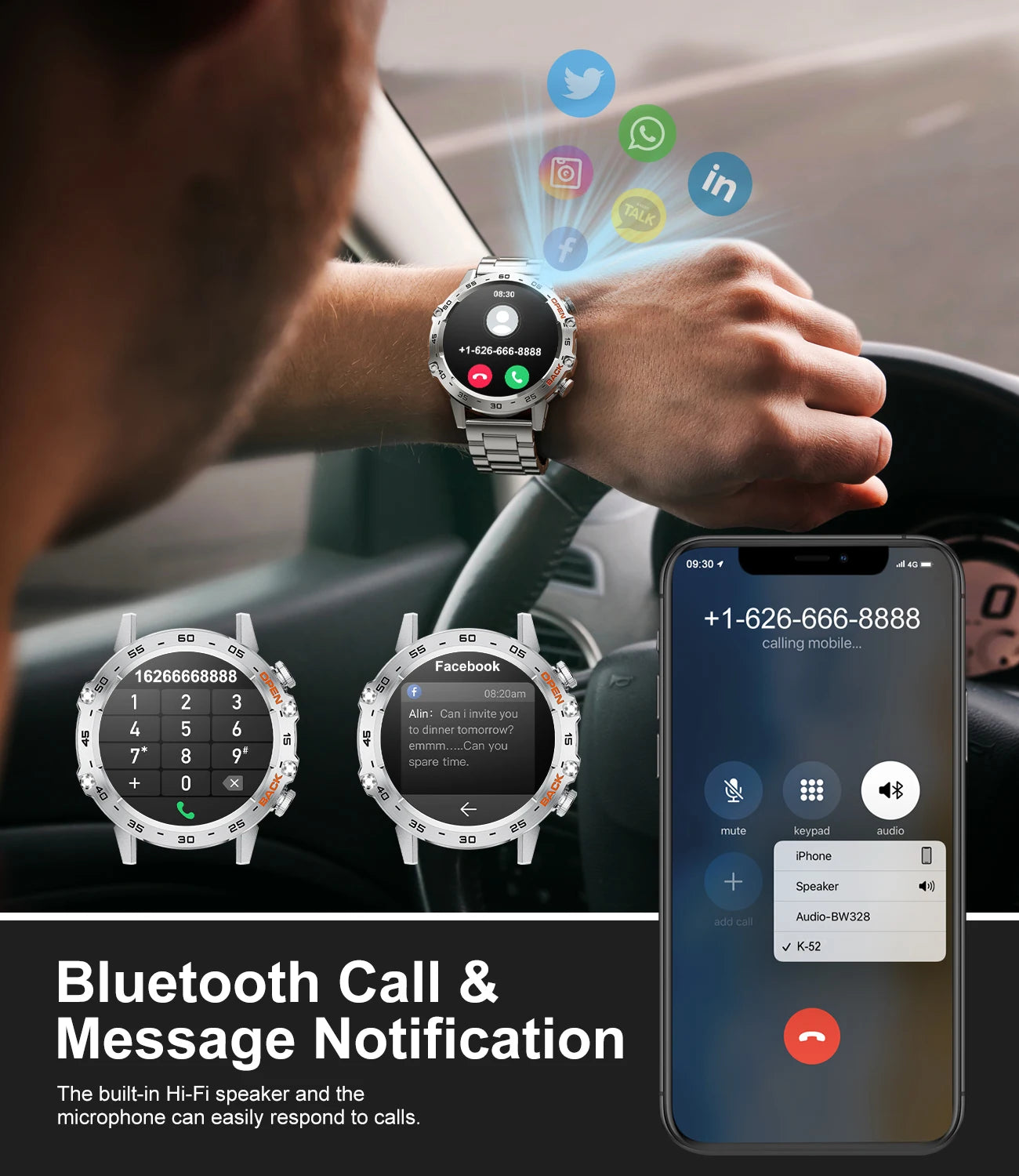LIGE 1.39" Men’s Bluetooth Smartwatch – Sport & Fitness, Heart Rate Monitor