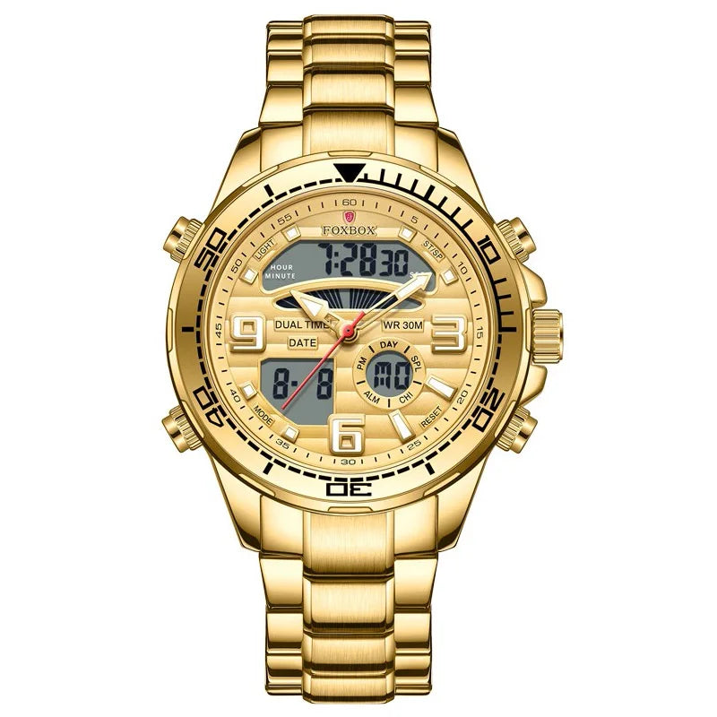 Luxury Men’s Quartz Watch – All-Steel, Military Style, Waterproof, with Gift Box