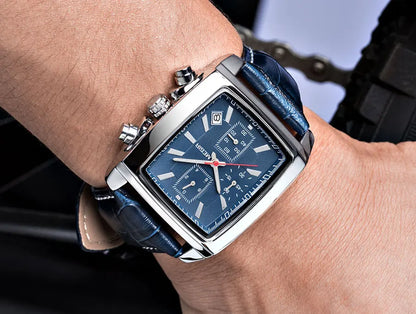 Megir Men's Blue Chronograph Watch – Leather Strap, Casual Quartz