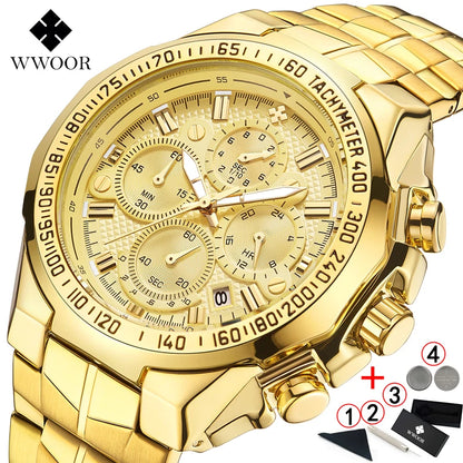 WWOOR Men's Luxury Gold Chronograph Watch – 2024 Top Brand