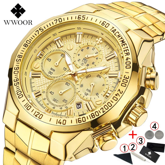 WWOOR Men's Luxury Gold Chronograph Watch – 2024 Top Brand