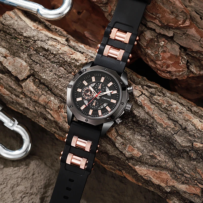 Luxury Sports Quartz Watch for Men – Big Dial, Auto Date & Silicone Strap