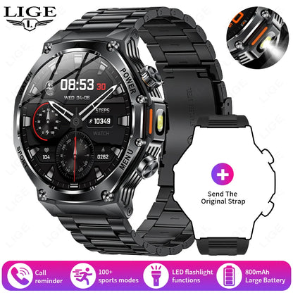 LIGE 2025 Men's Smartwatch – 1.8" Display, LED Flashlight, BT Calling, 800mAh Battery