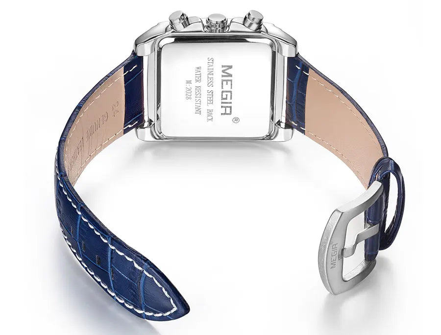 Megir Men's Blue Chronograph Watch – Leather Strap, Casual Quartz