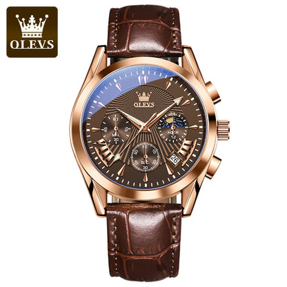 OLEVS Luxury Men's Quartz Watch – Waterproof, Leather Strap, High Quality