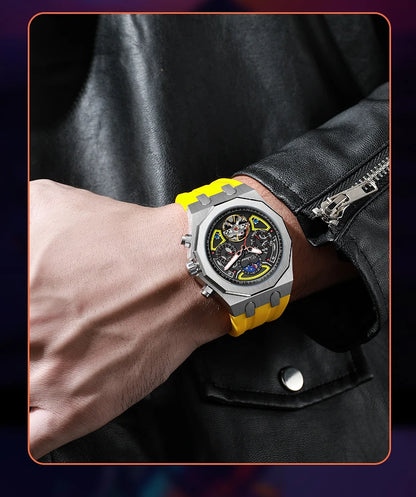 Men’s Luxury Tourbillon Watch – Rubber Strap, Moon Phase, Automatic