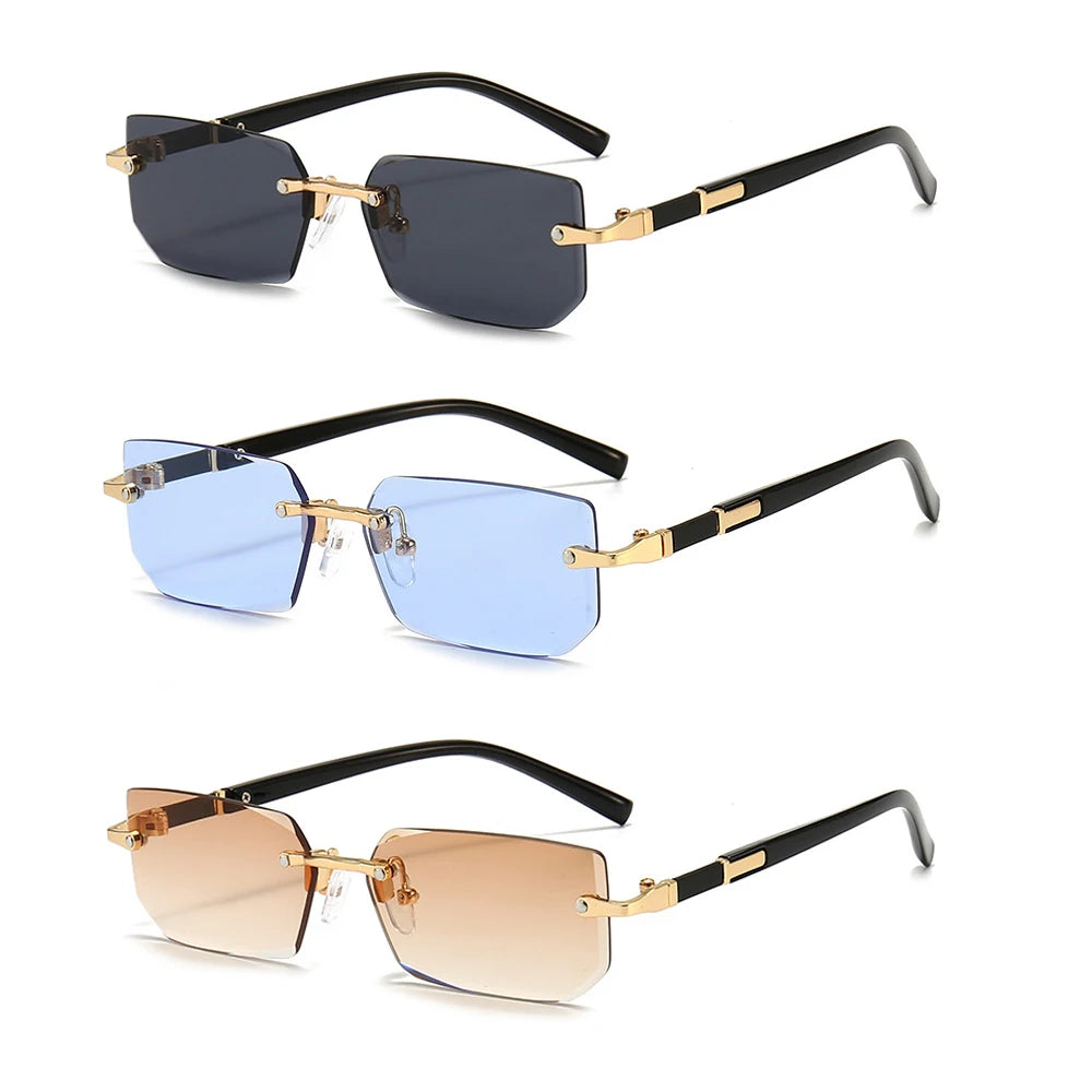 Rimless Rectangle Unisex Sunglasses – Small Summer Shades