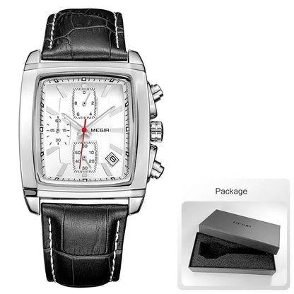 Megir Men's Blue Chronograph Watch – Leather Strap, Casual Quartz