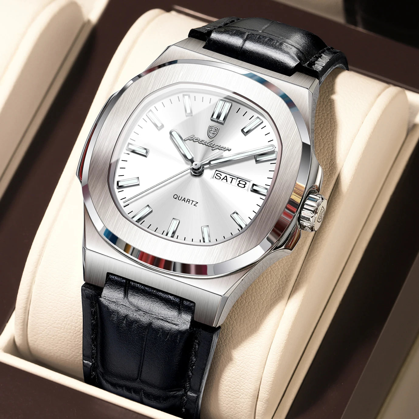 POEDAGAR Luxury Men’s Quartz Watch – Luminous, Waterproof, Leather Strap