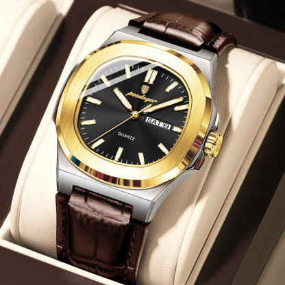 POEDAGAR Luxury Men’s Quartz Watch – Luminous, Waterproof, Leather Strap