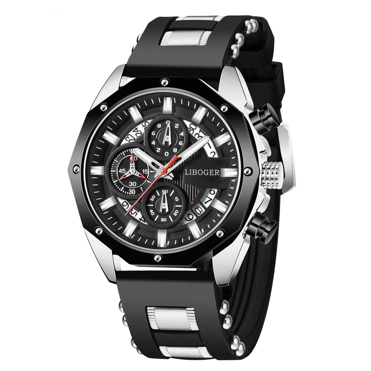 Luxury Sports Quartz Watch for Men – Big Dial, Auto Date & Silicone Strap
