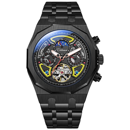 Men’s Luxury Tourbillon Watch – Rubber Strap, Moon Phase, Automatic