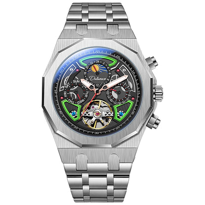 Men’s Luxury Tourbillon Watch – Rubber Strap, Moon Phase, Automatic