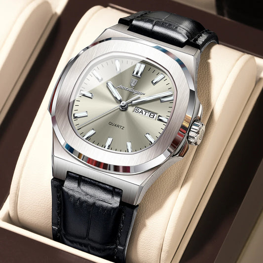 POEDAGAR Luxury Men’s Quartz Watch – Luminous, Waterproof, Leather Strap