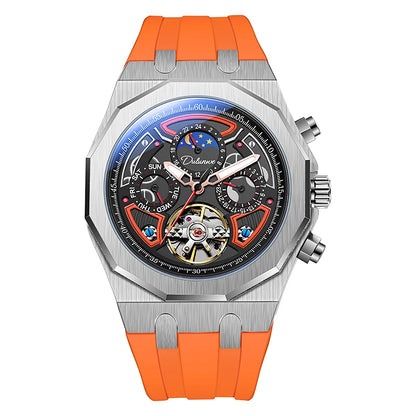 Men’s Luxury Tourbillon Watch – Rubber Strap, Moon Phase, Automatic