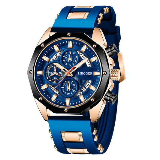 Luxury Sports Quartz Watch for Men – Big Dial, Auto Date & Silicone Strap