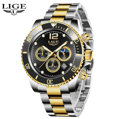 LIGE Military Chronograph Leather Watch