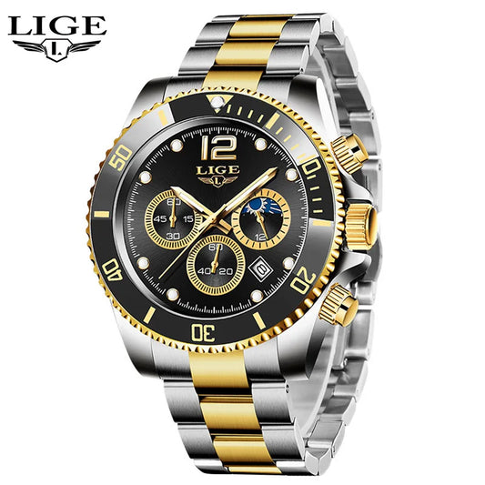 LIGE Military Chronograph Leather Watch