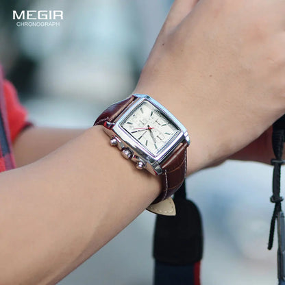 Megir Men's Blue Chronograph Watch – Leather Strap, Casual Quartz