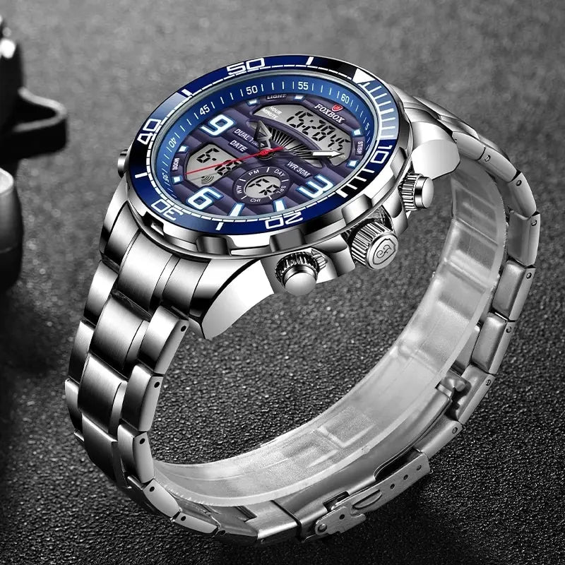 Luxury Men’s Quartz Watch – All-Steel, Military Style, Waterproof, with Gift Box