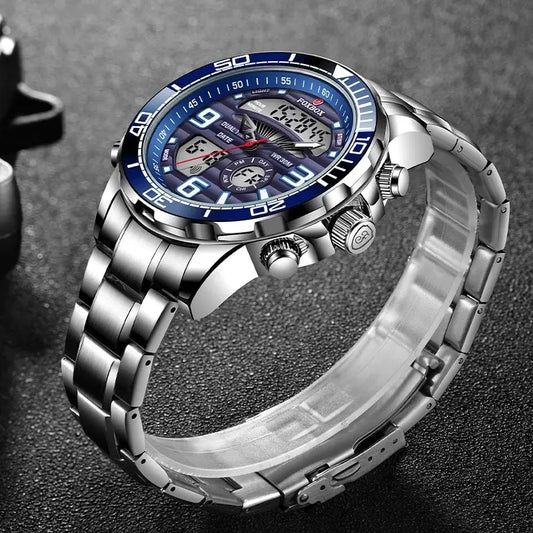 Luxury Men’s Quartz Watch – All-Steel, Military Style, Waterproof, with Gift Box