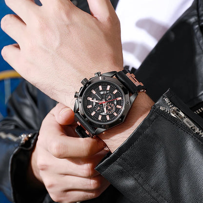 Luxury Sports Quartz Watch for Men – Big Dial, Auto Date & Silicone Strap