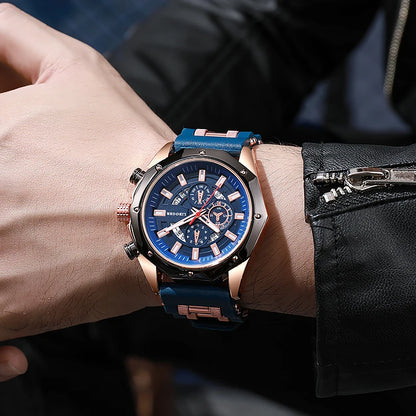 Luxury Sports Quartz Watch for Men – Big Dial, Auto Date & Silicone Strap