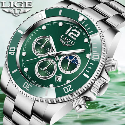 LIGE Military Chronograph Leather Watch