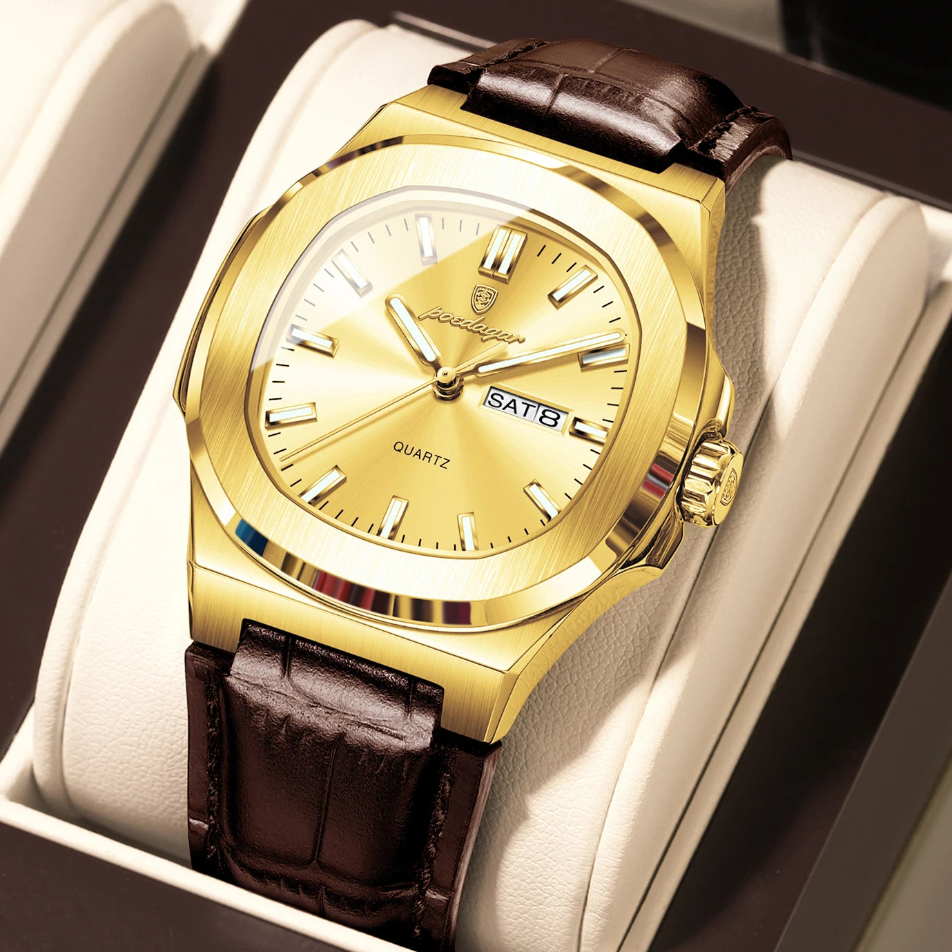 POEDAGAR Luxury Men’s Quartz Watch – Luminous, Waterproof, Leather Strap