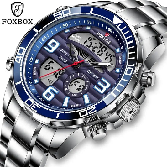 Luxury Men’s Quartz Watch – All-Steel, Military Style, Waterproof, with Gift Box