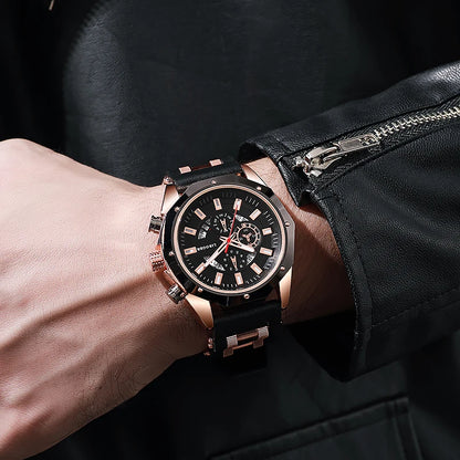Luxury Sports Quartz Watch for Men – Big Dial, Auto Date & Silicone Strap