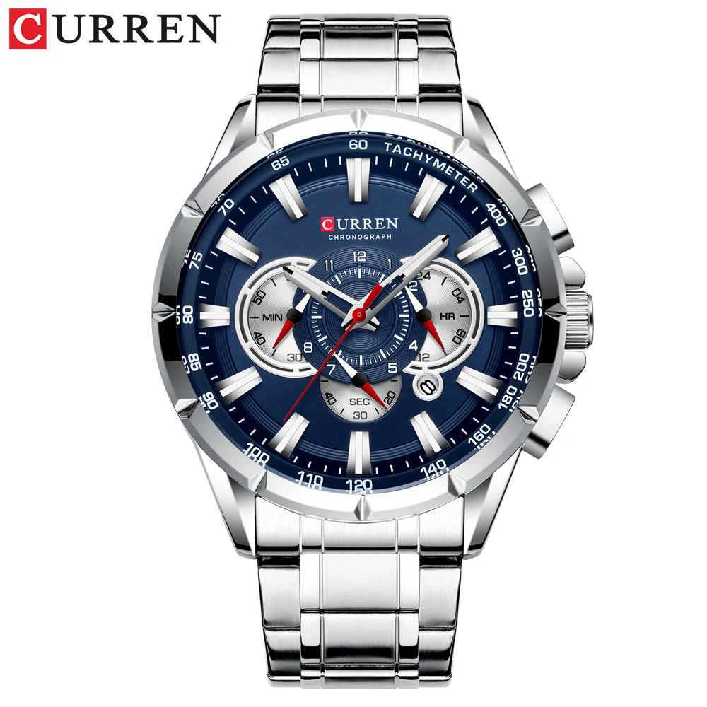 CURREN Relógio Masculino Cronógrafo Esportivo Quartzo Luxo Inox Ponteiros Luminosos