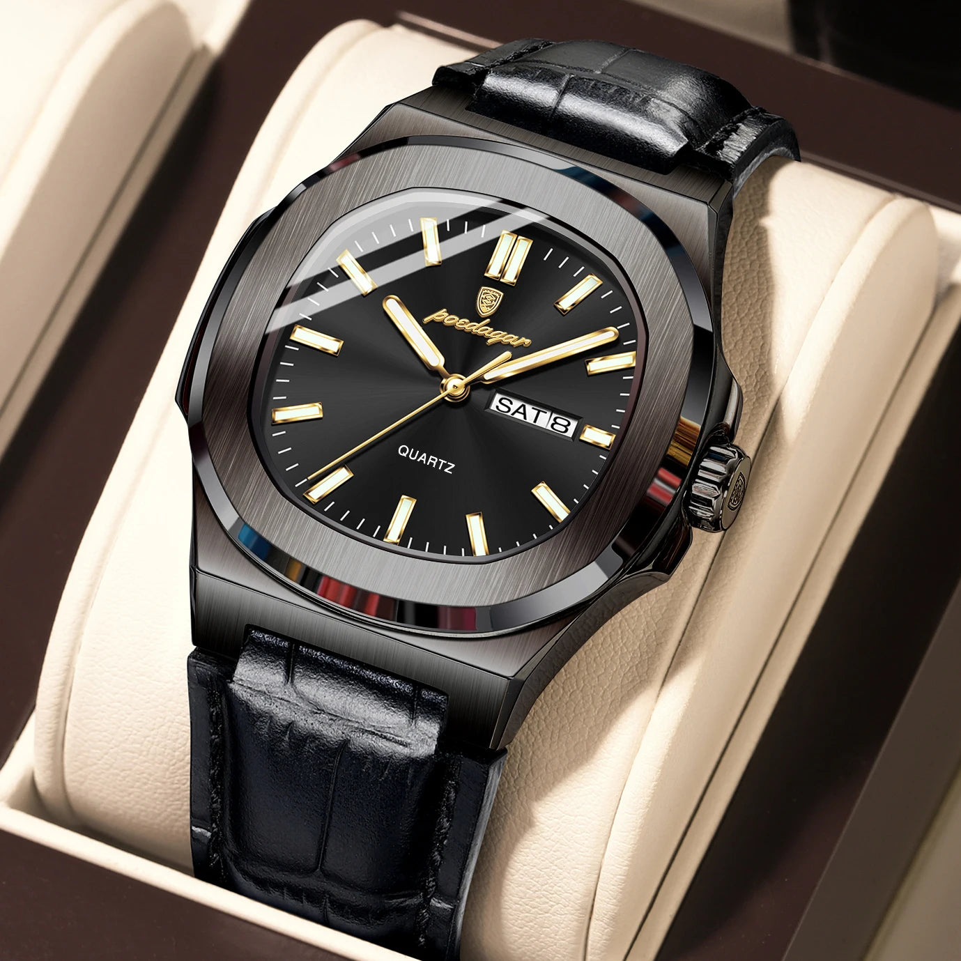 POEDAGAR Luxury Men’s Quartz Watch – Luminous, Waterproof, Leather Strap