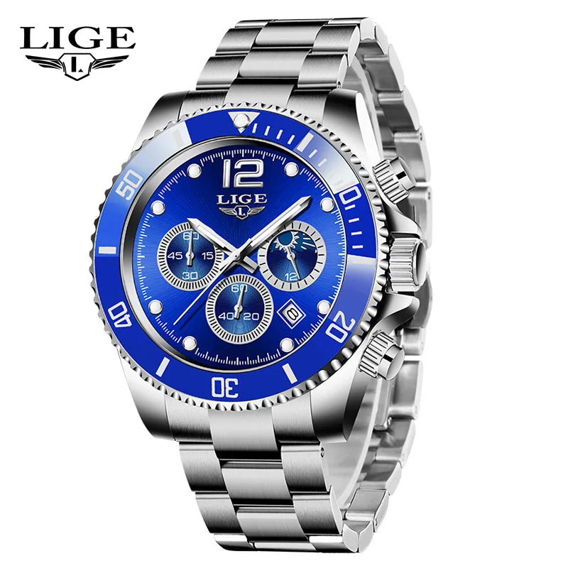 LIGE Military Chronograph Leather Watch