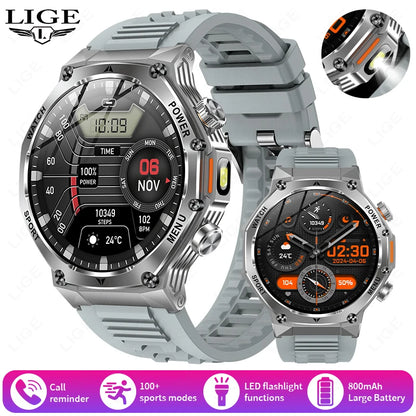 LIGE 2025 Men's Smartwatch – 1.8" Display, LED Flashlight, BT Calling, 800mAh Battery