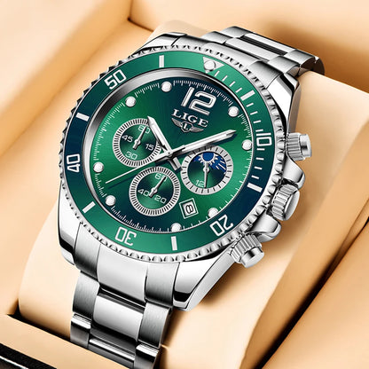 LIGE Military Chronograph Leather Watch