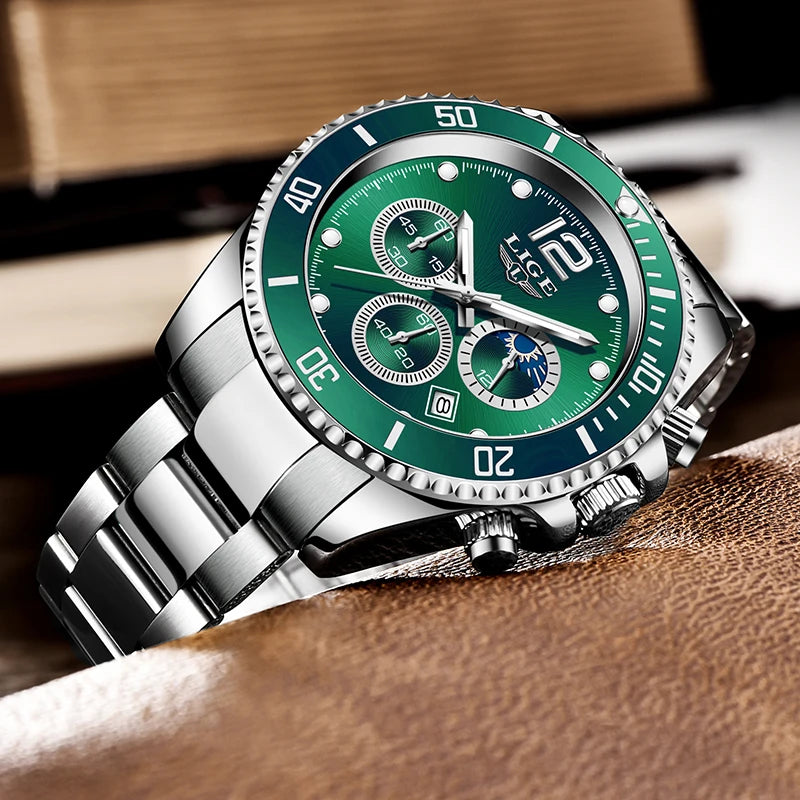 LIGE Military Chronograph Leather Watch