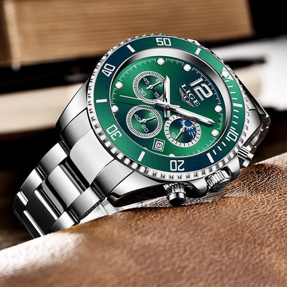 LIGE Military Chronograph Leather Watch