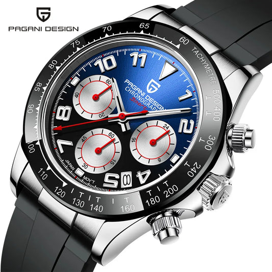 PAGANI DESIGN Men’s Luxury Chronograph – Rubber Strap, Sapphire Glass